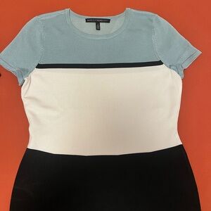 White House Black Market Short Sleeve Colorblock Top - Light Blue, White, Black